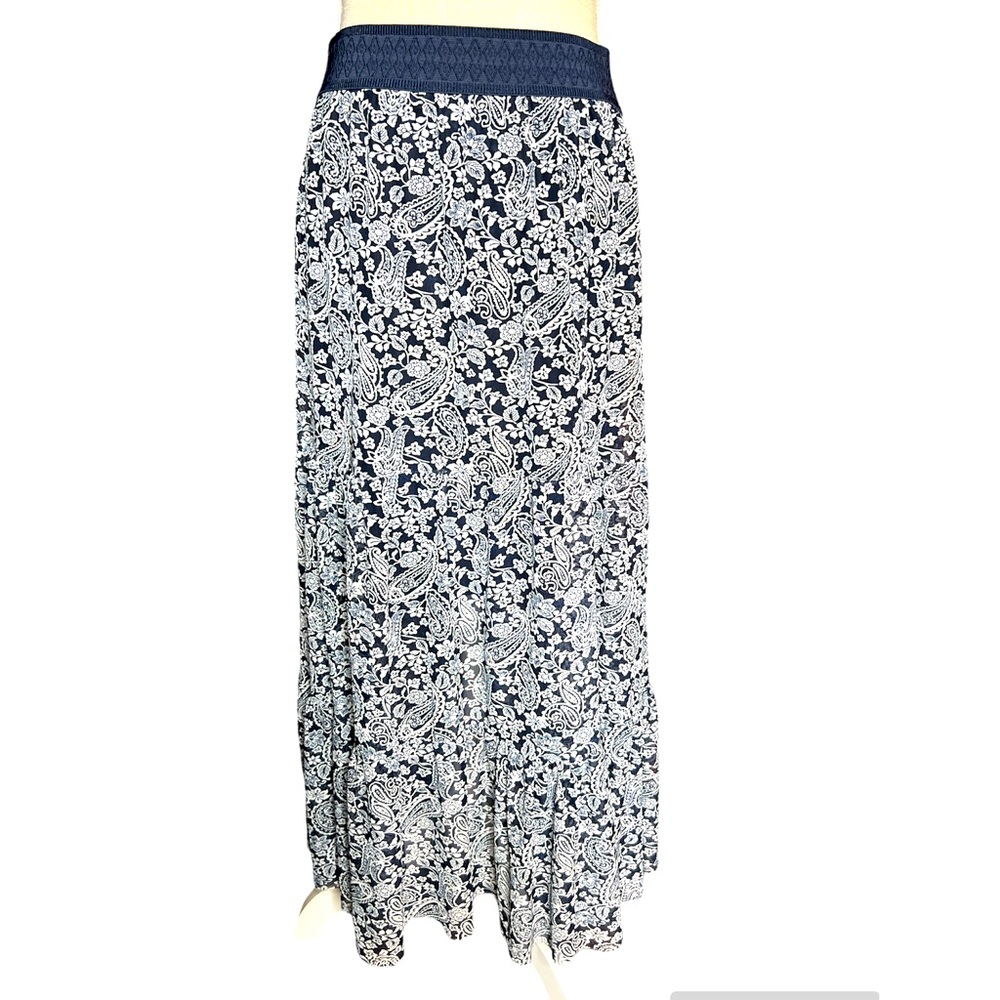 Lavish Mesh Navy Blue & White Floral MIDI Skirt